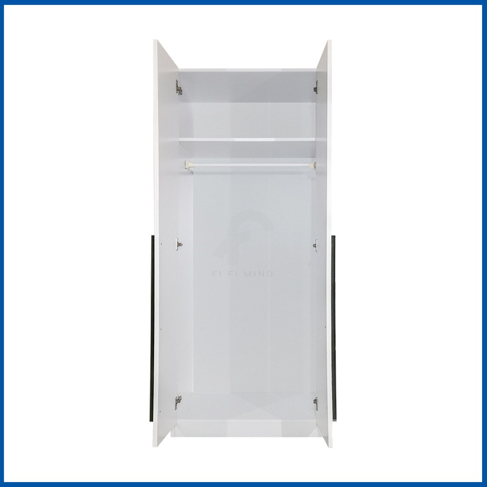Scandinavian 2 Door White Wooden Wardrobe with Hanging Rod - Image 2