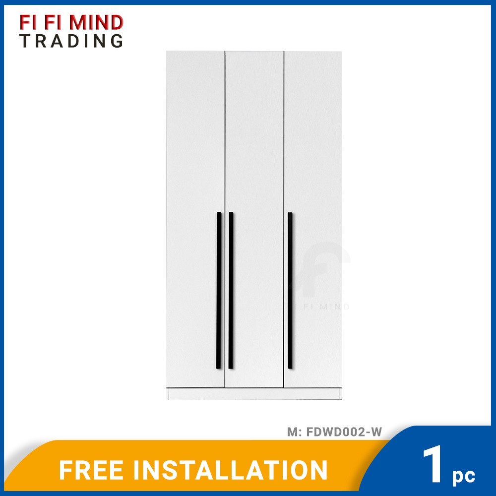Scandinavian 3 Door Wooden Wardrobe with Hanging Rod