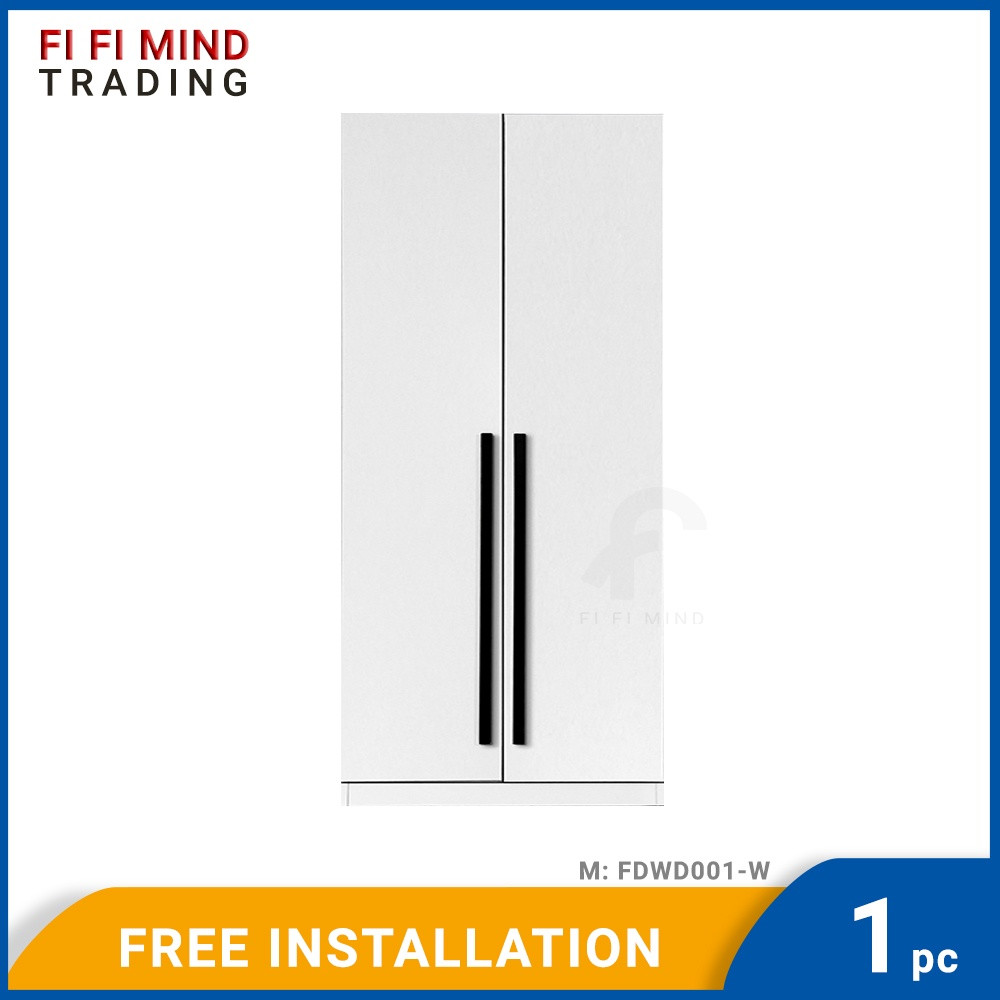 Scandinavian 2 Door White Wooden Wardrobe with Hanging Rod