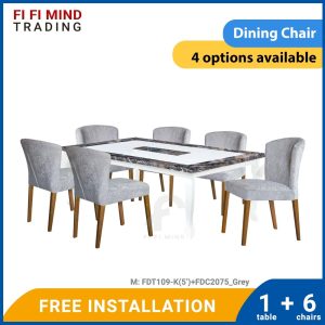 Sezim Solid Rubberwood Leg Marble Dining Set